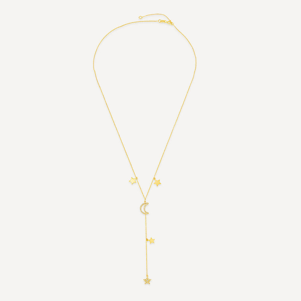 9ct Yellow Gold Moon & Stars Polished & Cubic Zirconia Y-Shaped Drop Necklet image number 2
