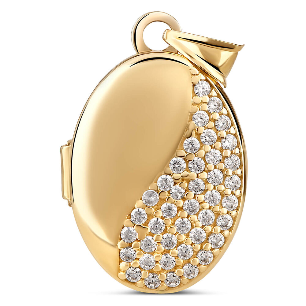9ct Yellow Gold Half Cubic Zirconia Oval Ladies Locket