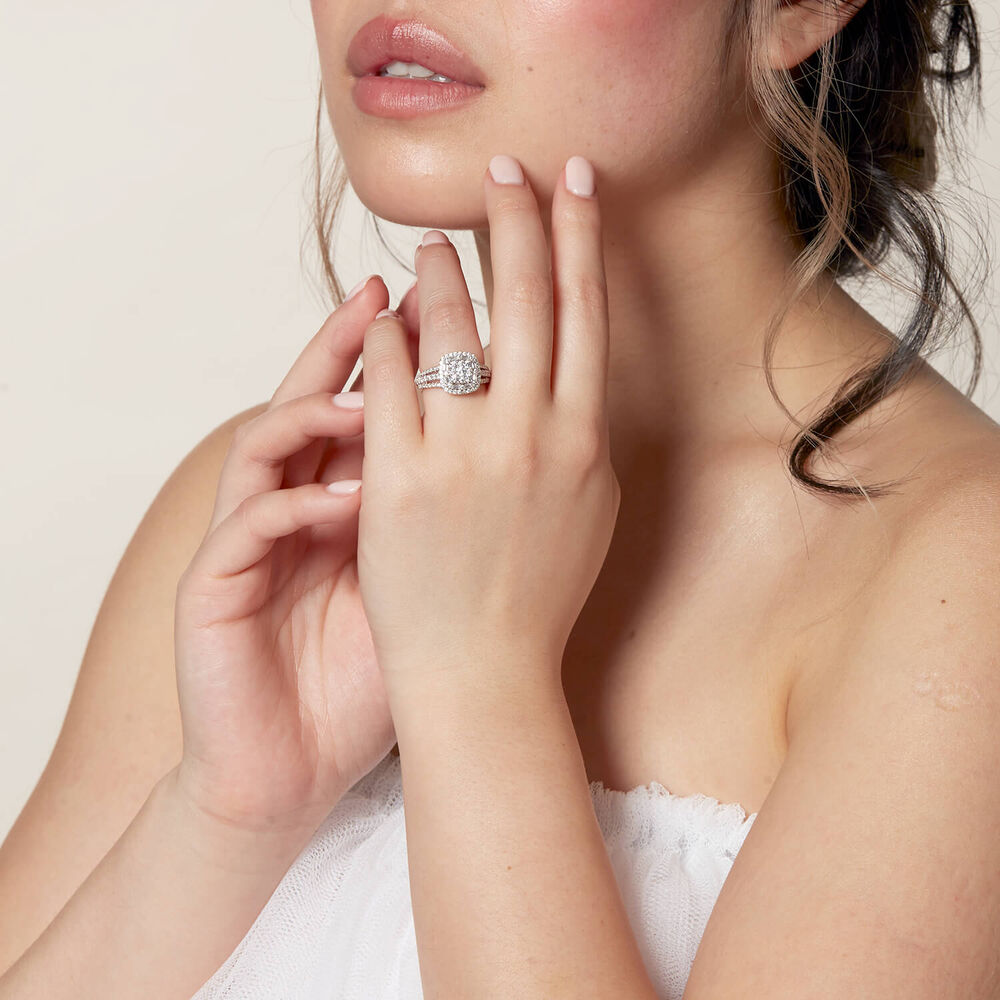 Kathy De Stafford 18ct White Gold ''Annalise'' Square Halo Cluster & 3 Row Shoulders 1ct Ring image number 5