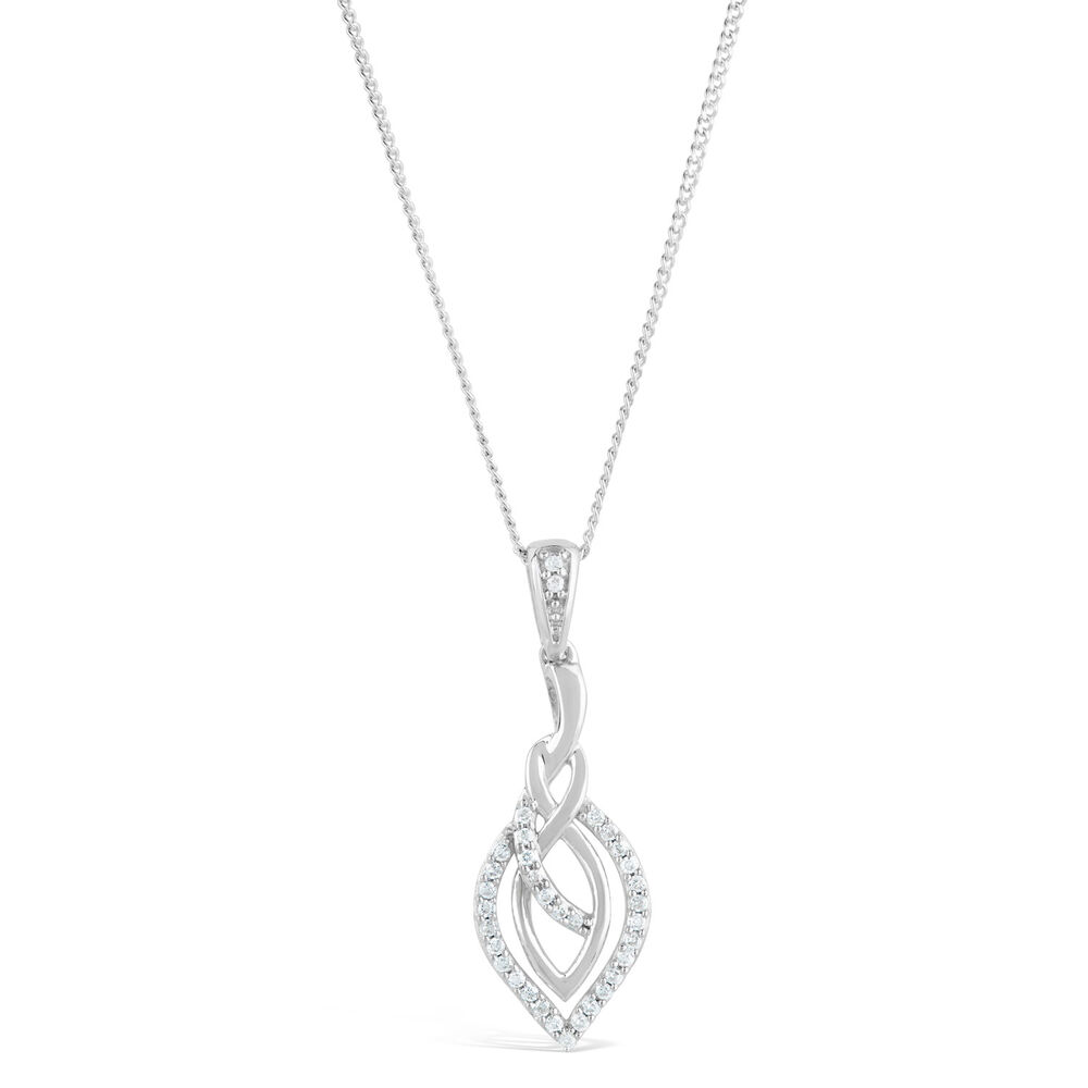 9ct White Gold Diamond Open Leaf Crossover Pendant