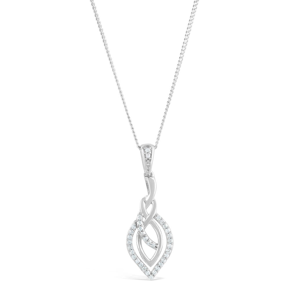 9ct White Gold Diamond Open Leaf Crossover Pendant image number 0