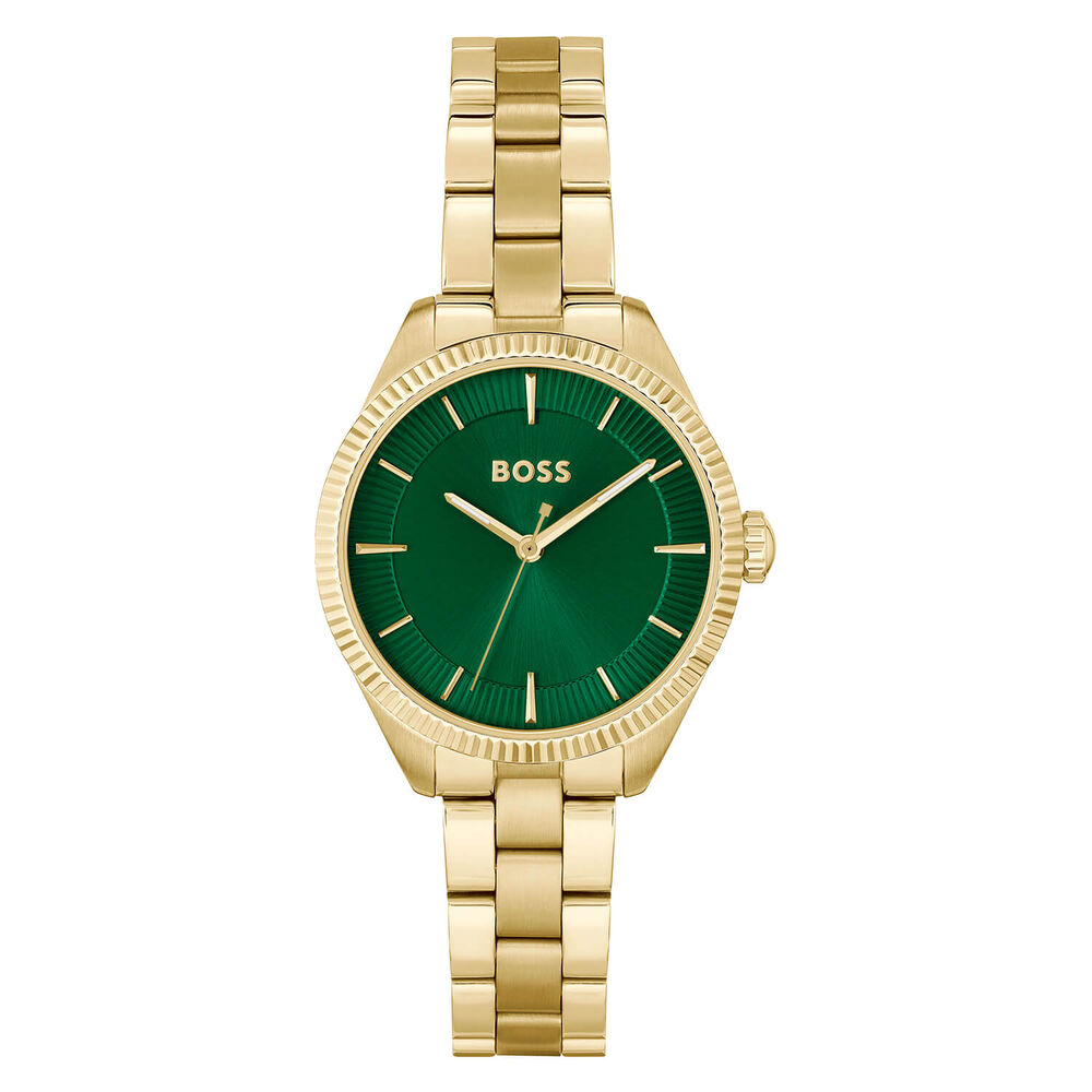 BOSS Sage 32mm Green 3 Hands Dial Yellow Gold IP Case Watch image number 0