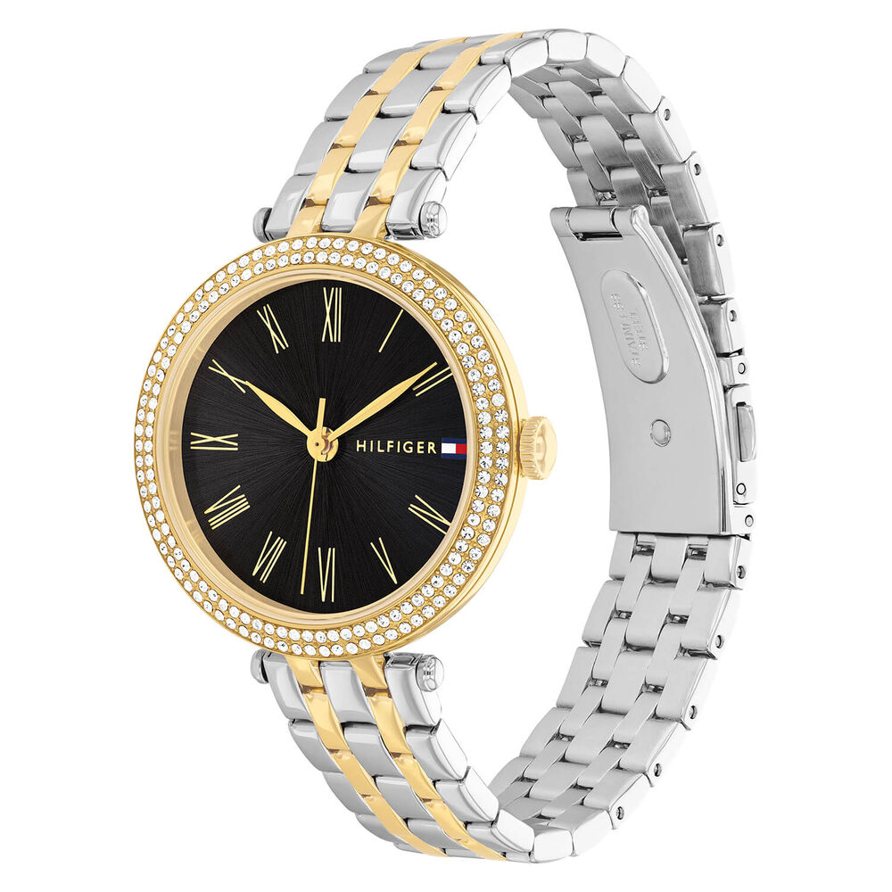 Tommy Hilfiger 34mm Black Dial Zirconia Bezel Two-Tone Steel Bracelet Watch image number 1