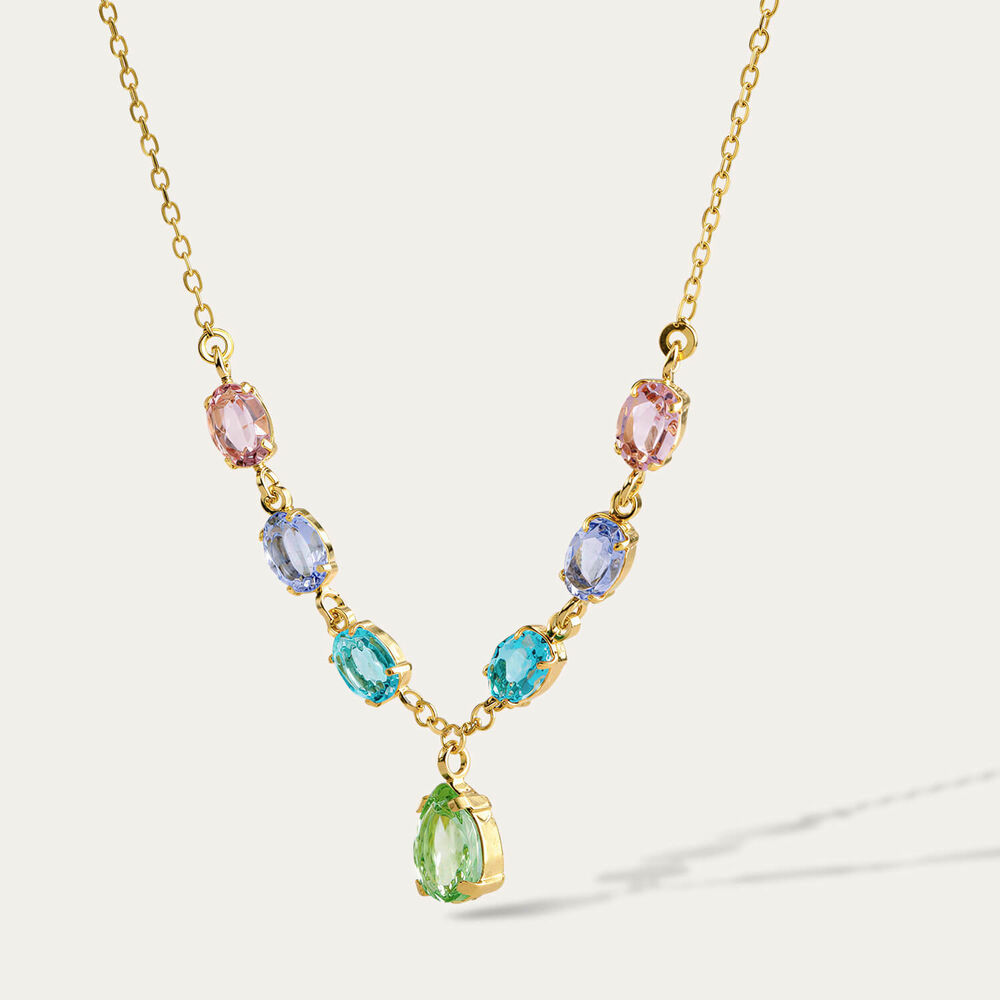 Yellow Gold Plated Sterling Silver 7 Multi Colour Cubic Zirconia Necklet