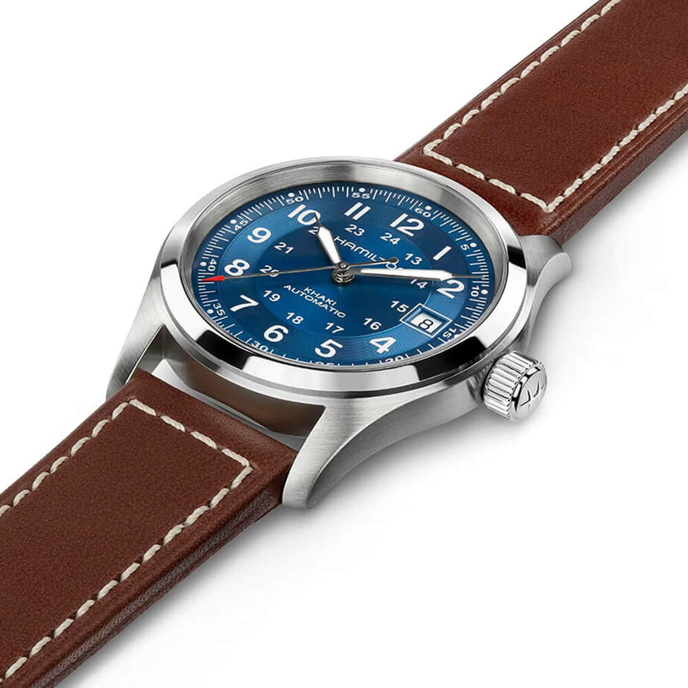 Hamilton Khaki Field 38mm Blue Dial Brown Leather Strap Watch