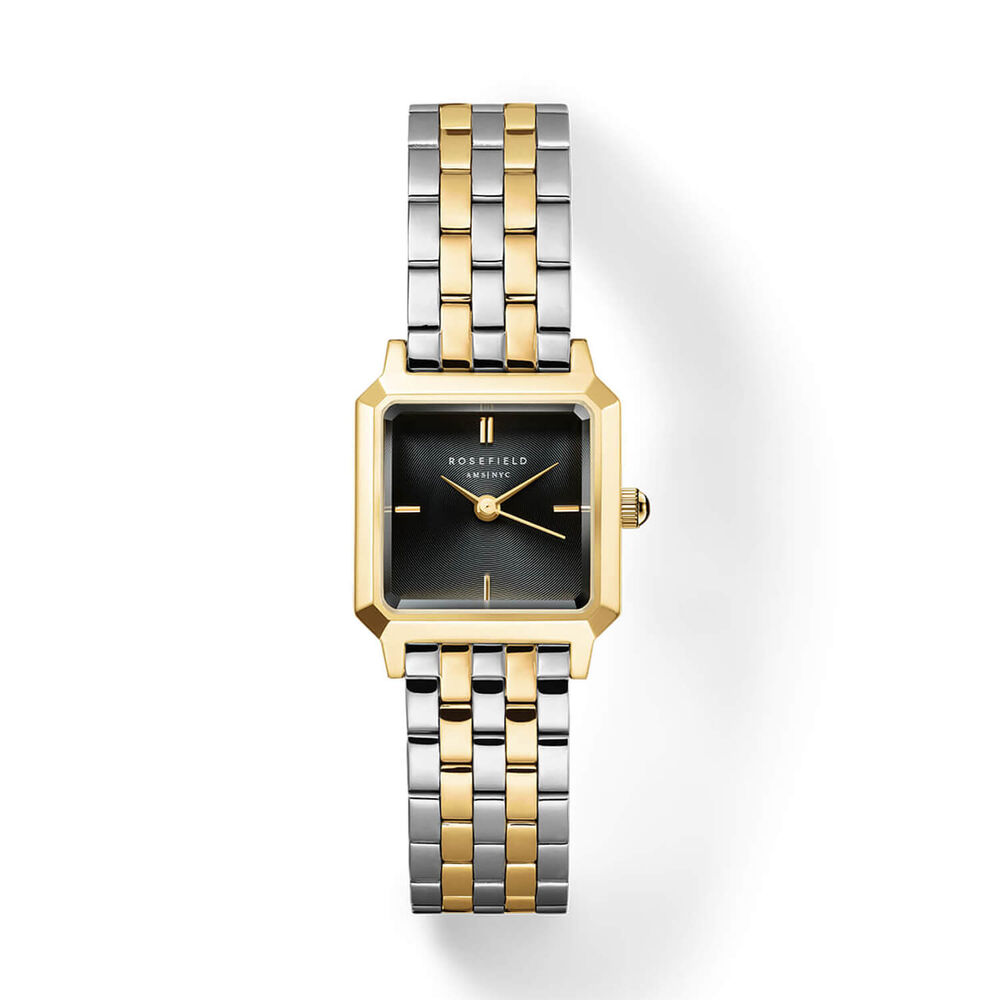 Rosefield Boxelle Black Duotone 19.5x19.5mm Black Dial Two Tone Bracelet Watch image number 0