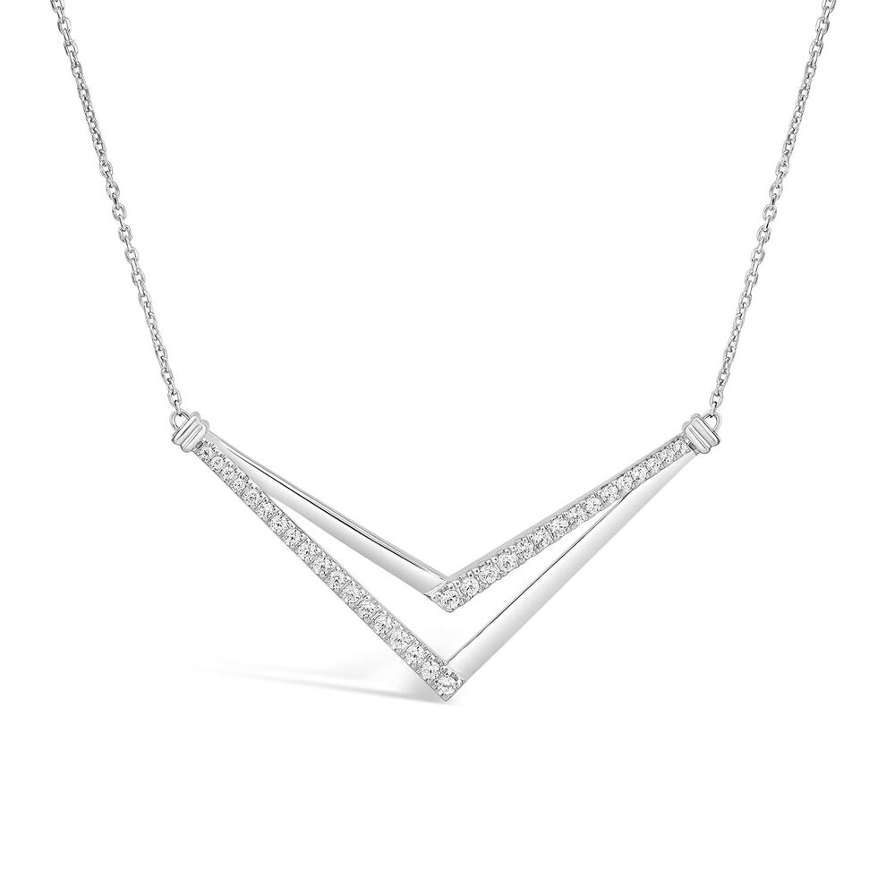 9ct White Gold Diamond Set Double V Necklet