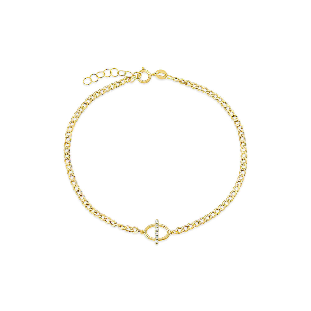 9ct Yellow Gold Oval Cubic Zirconia Bar Curbed Link Bracelet image number 0