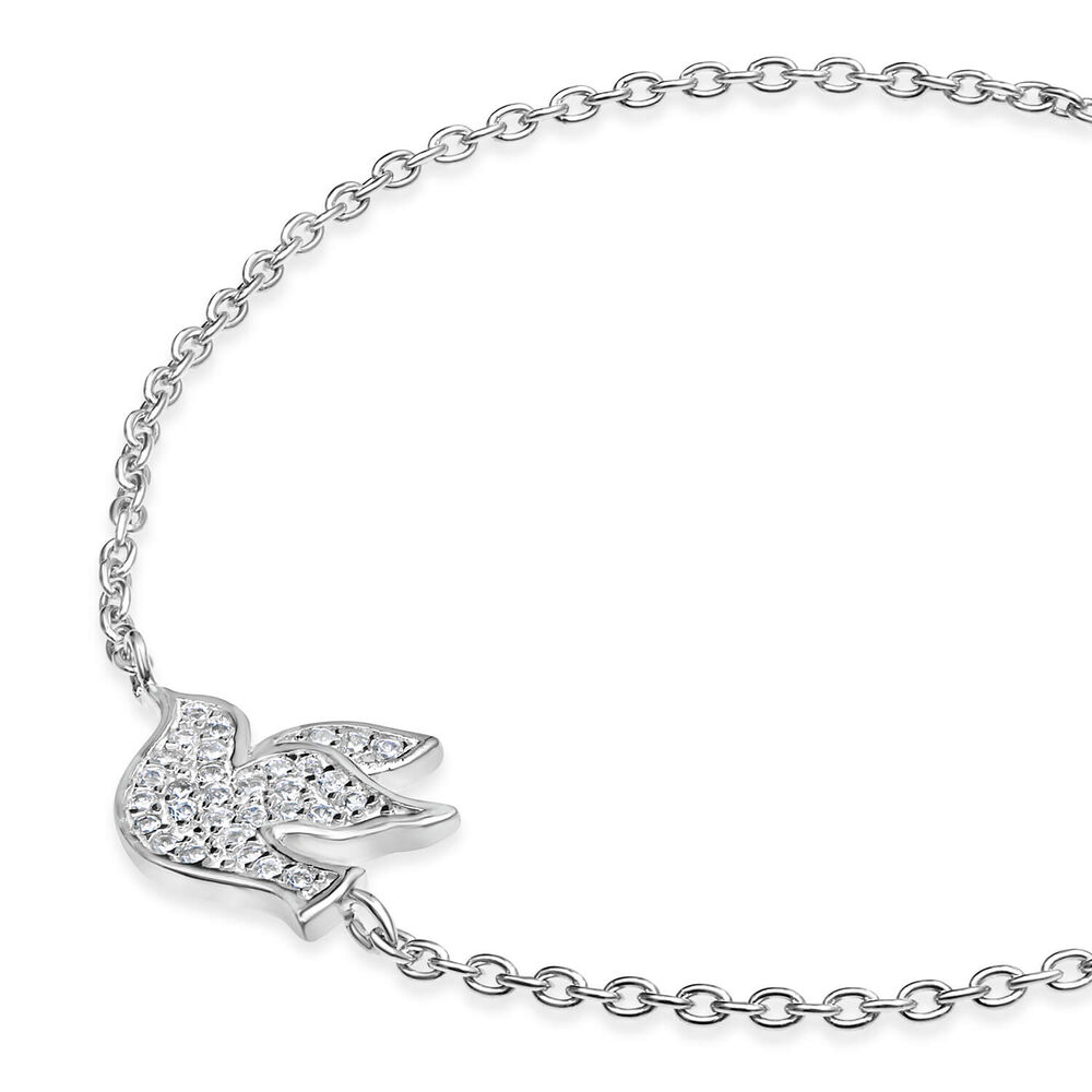 Sterling Silver Cubic Zirconia Dove Chain Bracelet image number 1