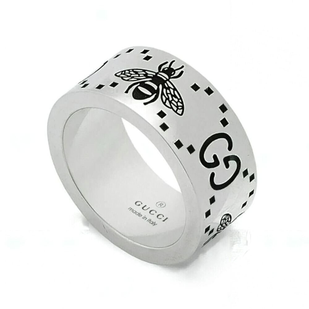 Gucci Signature Silver Bee Motif 9mm Ring (Size 20)