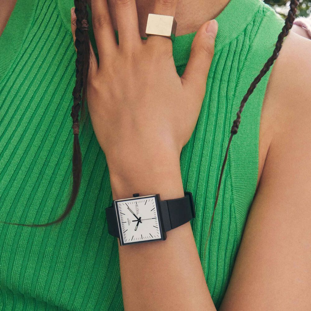 Swatch Bioceramic What if…Black? Square Dial Black Strap Watch image number 3