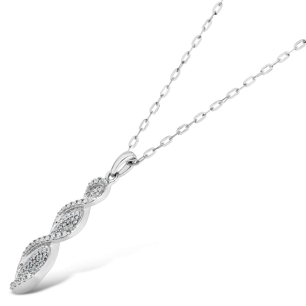 9ct White Gold 0.15ct Diamond Pave Twisted Drop Pendant image number 1
