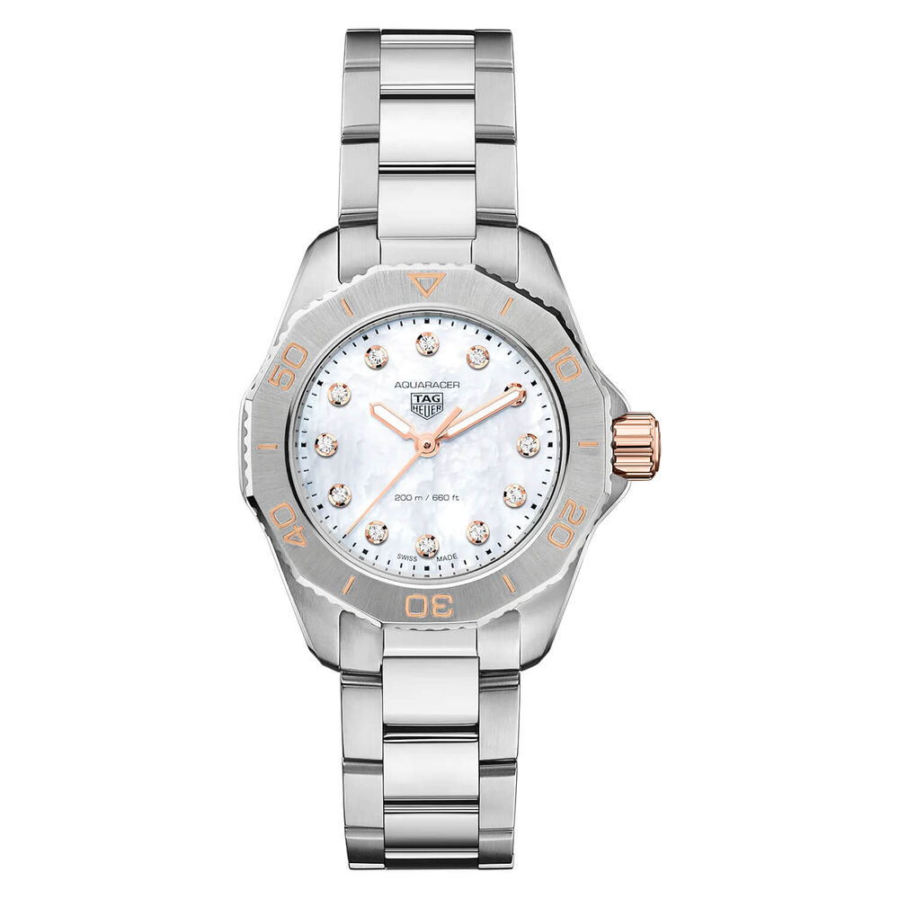 TAG Heuer Aquaracer 30mm Mother of Pearl Diamond Dot Dial Bracelet Watch