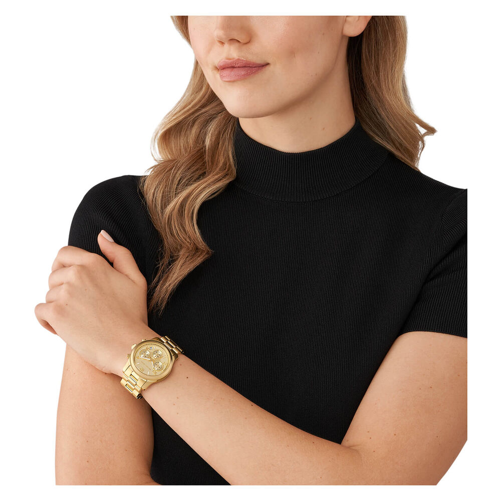 Michael Kors Runway 38mm Champagne Chrono Dial Yellow Gold PVD Bracelet Watch image number 5