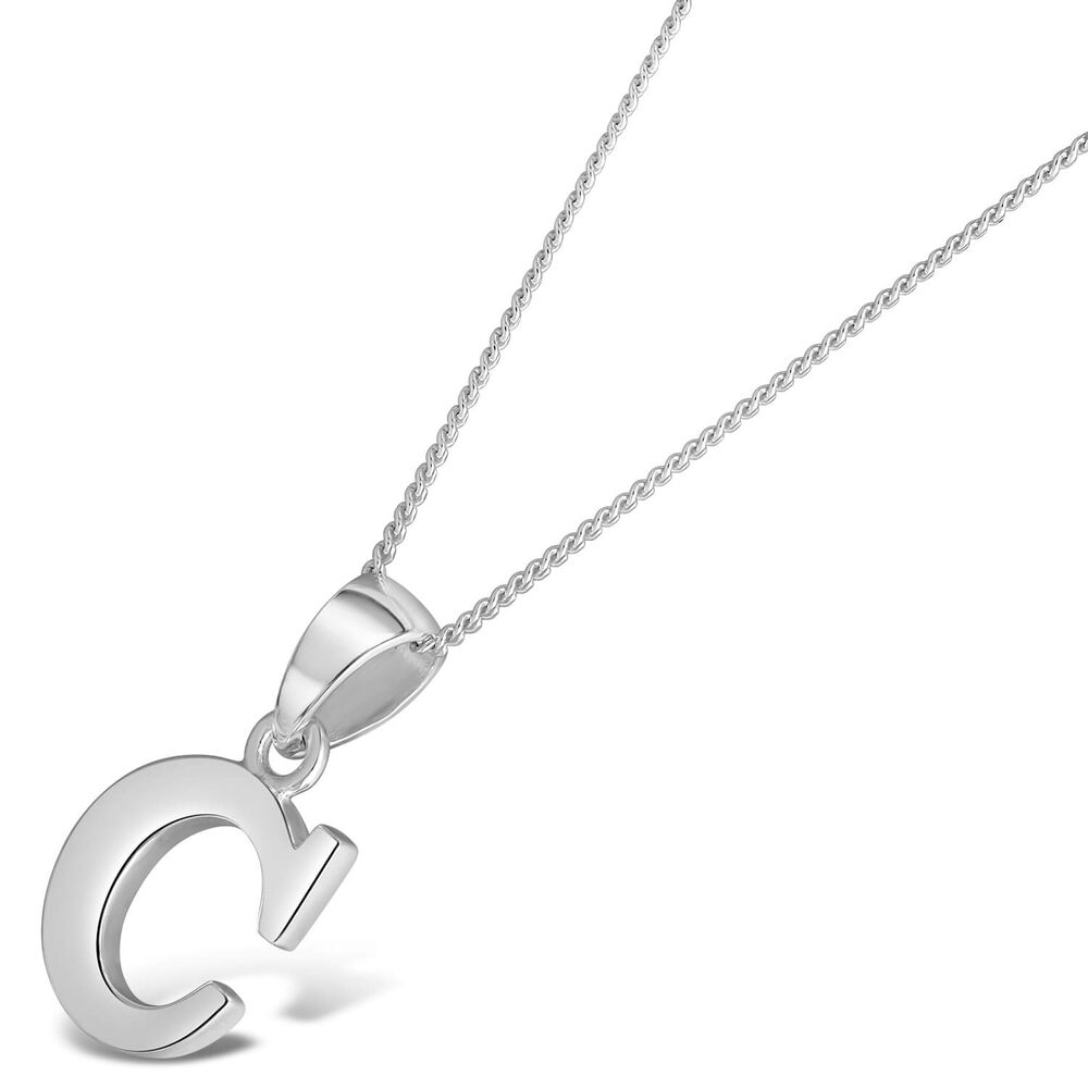 Sterling Silver Block Initial C Pendant (Chain Included)