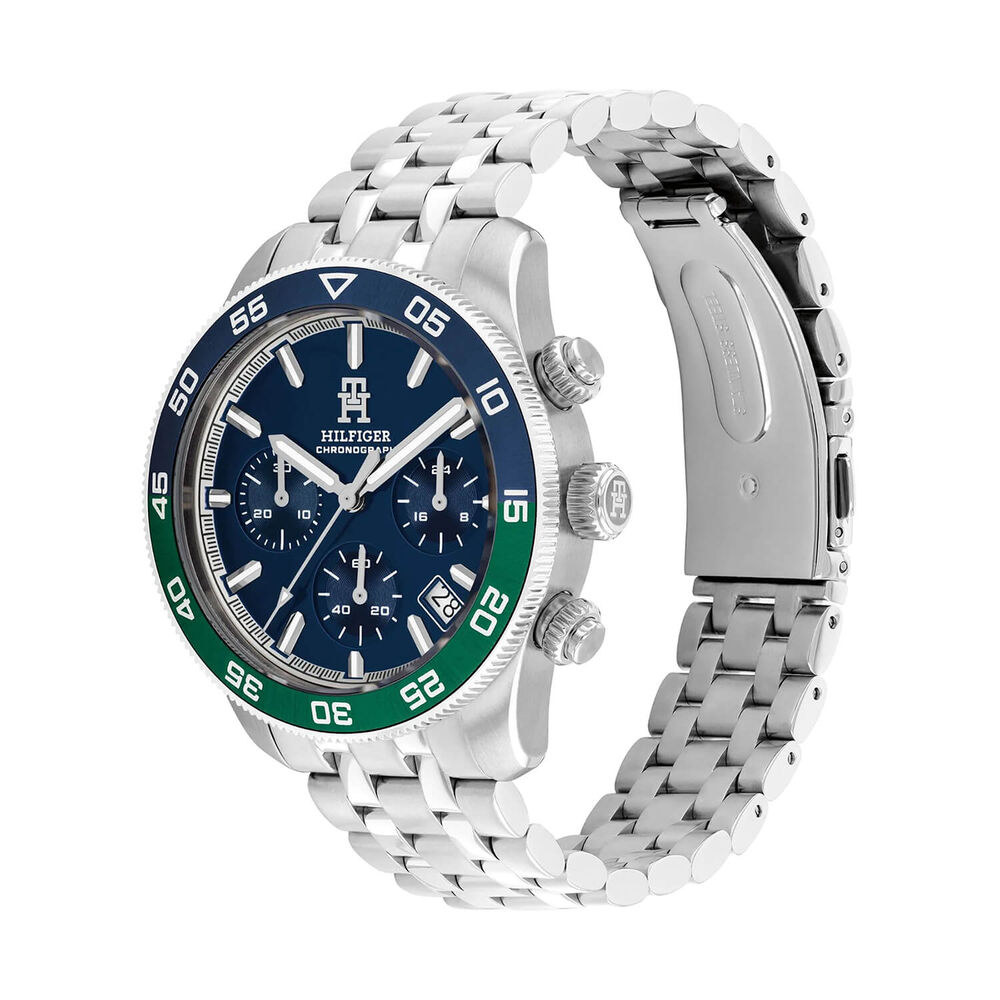 Tommy Hilfiger TH85 41mm Blue Dial Blue & Green Bezel Steel Bracelet Watch image number 1