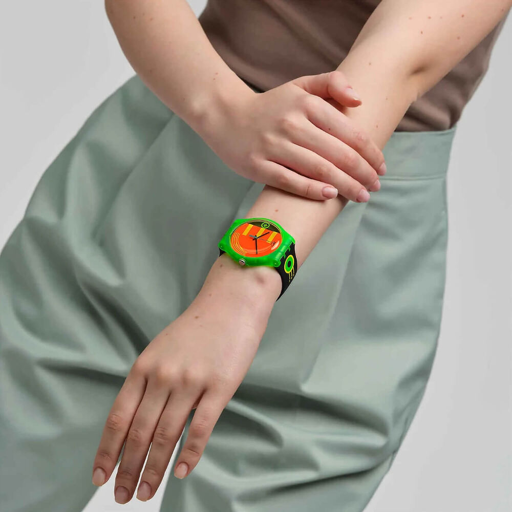 Swatch Neon Rider 41mm Multi-Coloured Dial Silicone Strap Watch image number 3