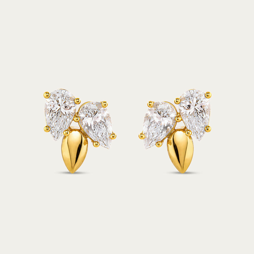 9ct Yellow Gold Two Pear Cubic Zirconia With Gold Tip Stud Earrings