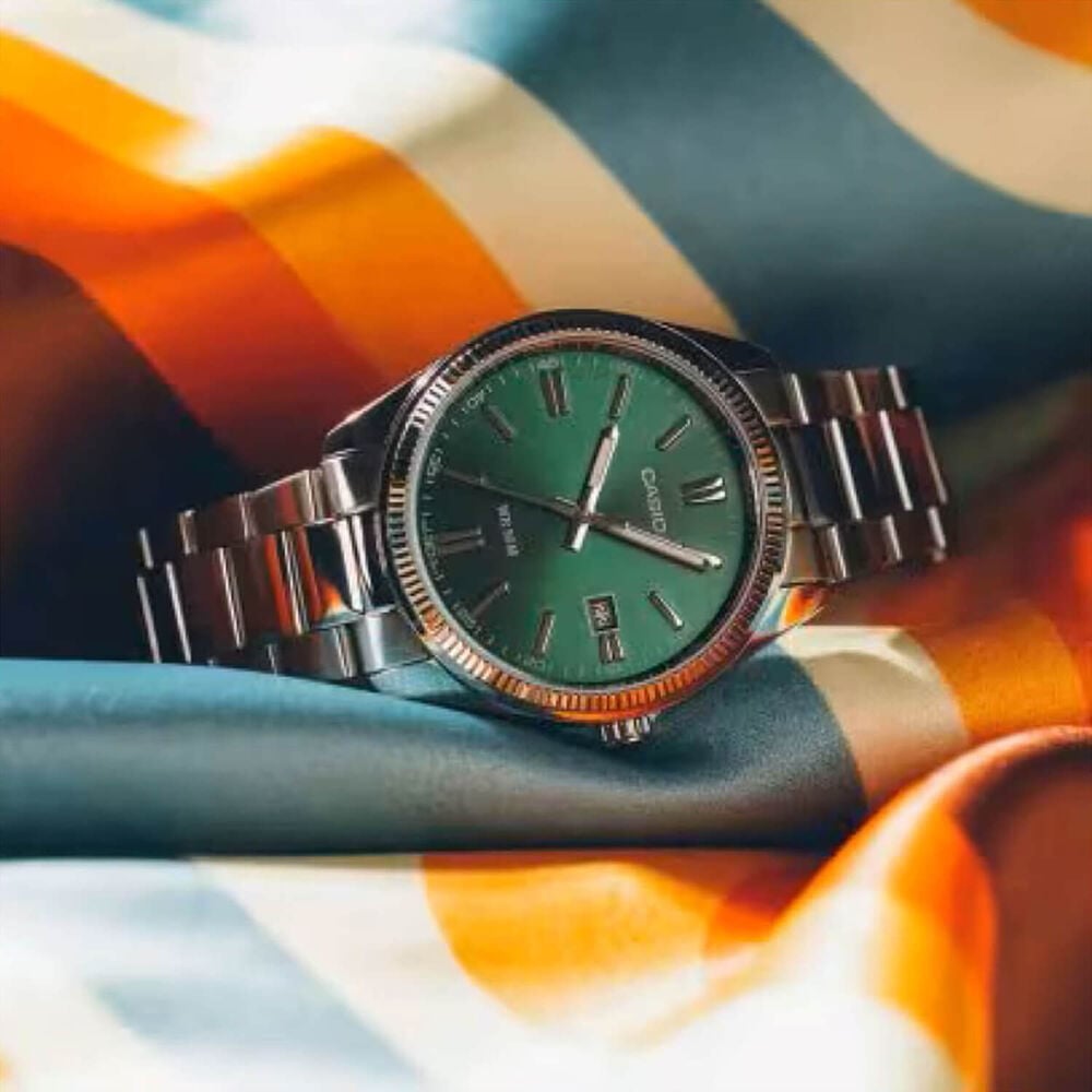 Casio Vintage MTP 38.5mm Green Dial Stainless Steel Bracelet Watch