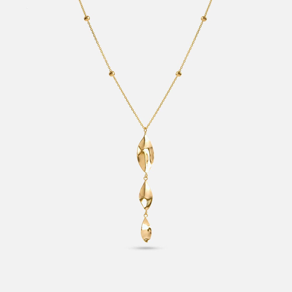 9ct Yellow Gold Beaded Chain 3 Polished Leaves Necklet