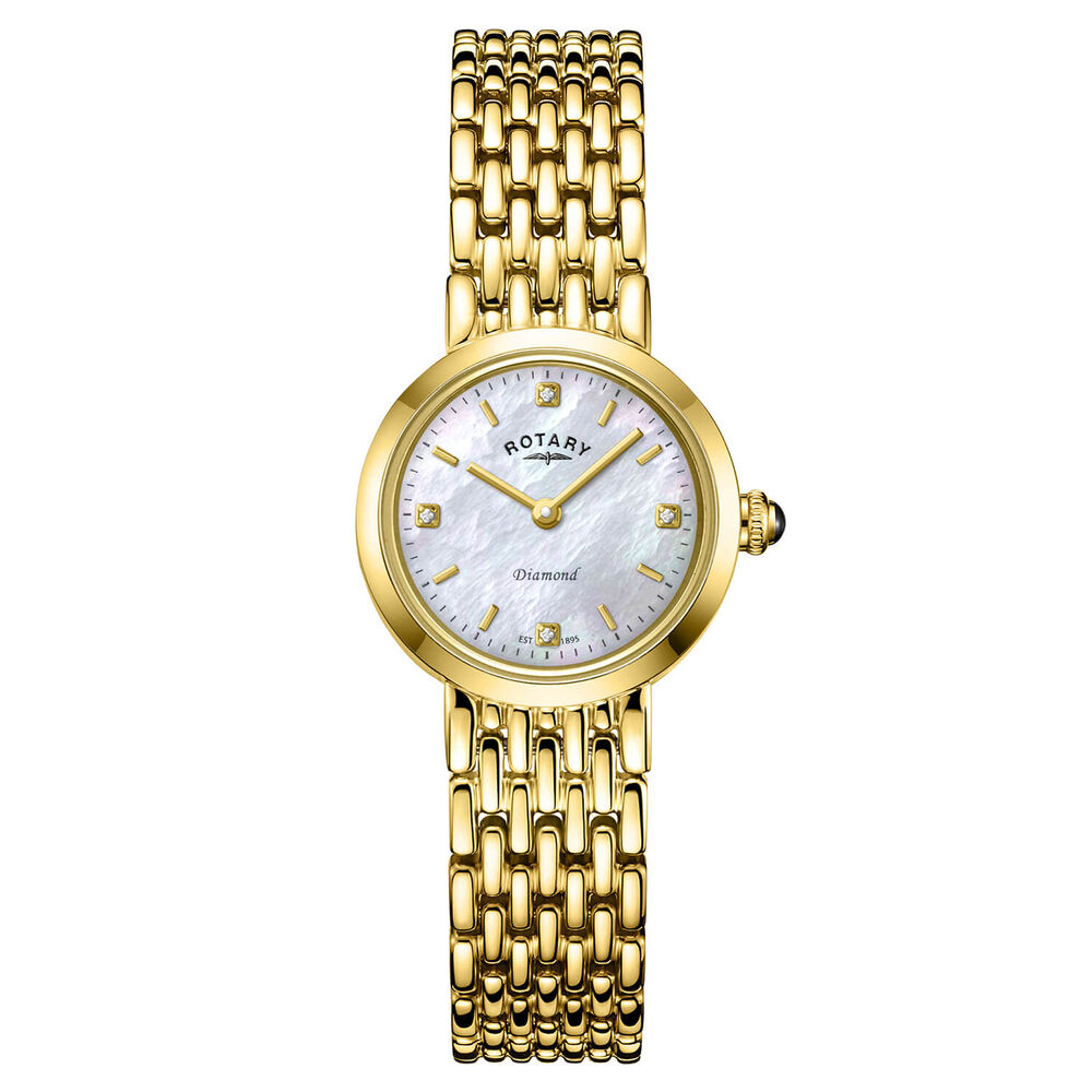 Rotary Heritage Diamond 23mm Mother Of Pearl Dial Gold Plated Stainless Steel Bracelet Watch