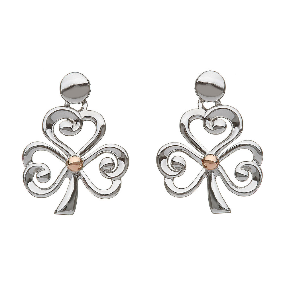 House of Lor 9ct Irish Rose Gold and Sterling Silver Shamrock Earrings