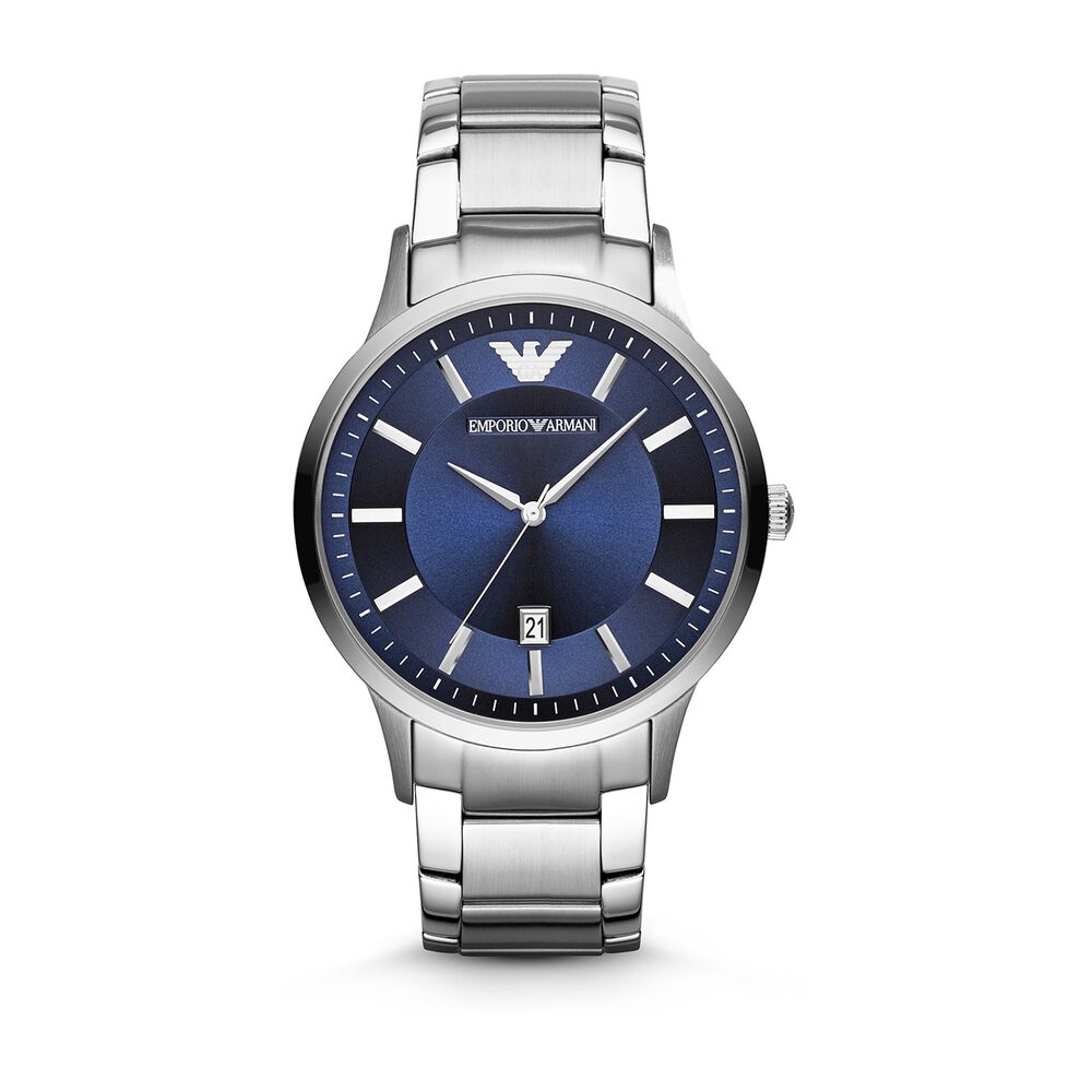 Emporio Armani men's round blue dial stainless steel bracelet watch