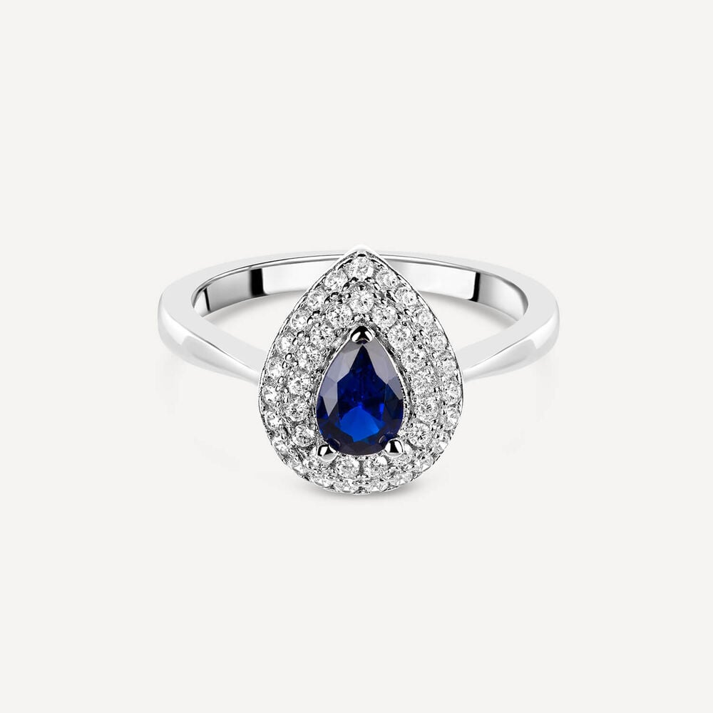 Silver blue and white cubic zirconia pear-shaped ring image number 4