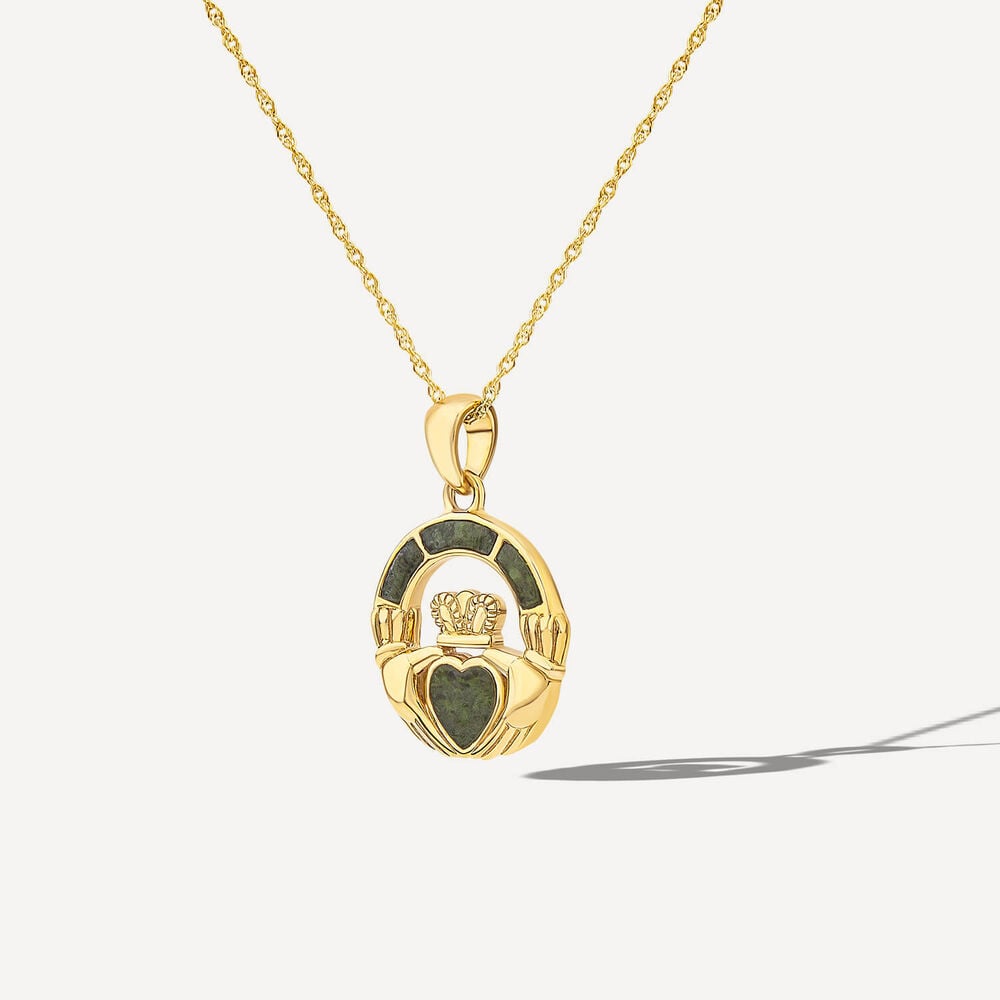 9ct Yellow Gold Marble Claddagh Pendant