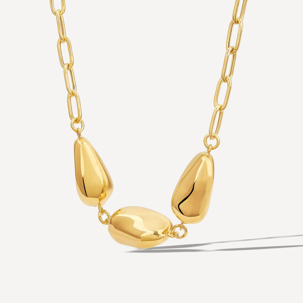 Yellow Gold Plated Sterling Silver Three Nuggets Curbed Chain Necklet image number 1