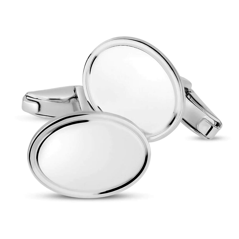 Sterling Silver Oval Plain Cufflinks image number 1