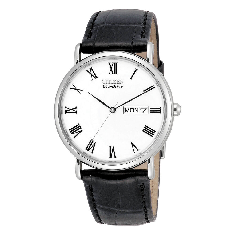 Citizen Eco-Drive 36mm White Dial Black Leather Strap Watch