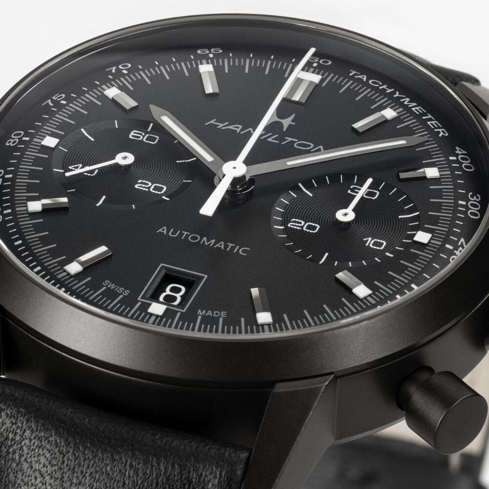 Hamilton American Classic 40mm Black Dial Black Leather Strap Chronograph Watch