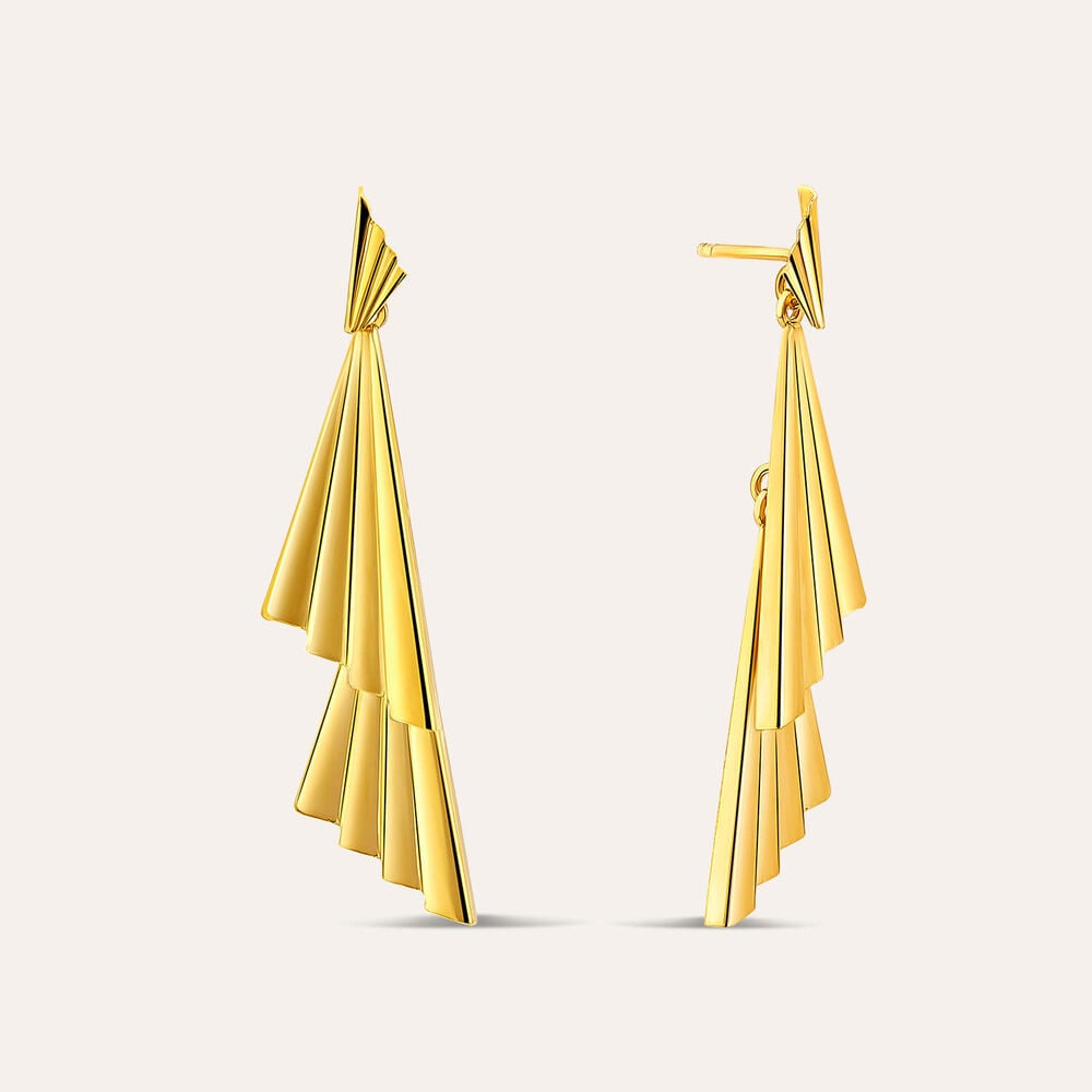 Yellow Gold Plated Sterling Silver Double Fan Drop Earrings