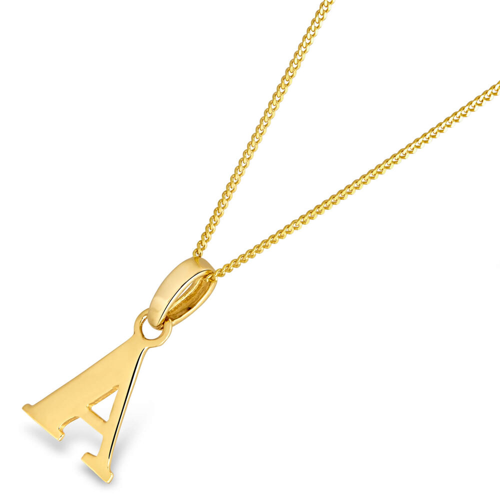 9ct Yellow Gold Plain Initial A Pendant With 16-18' Chain (Chain Included) image number 1