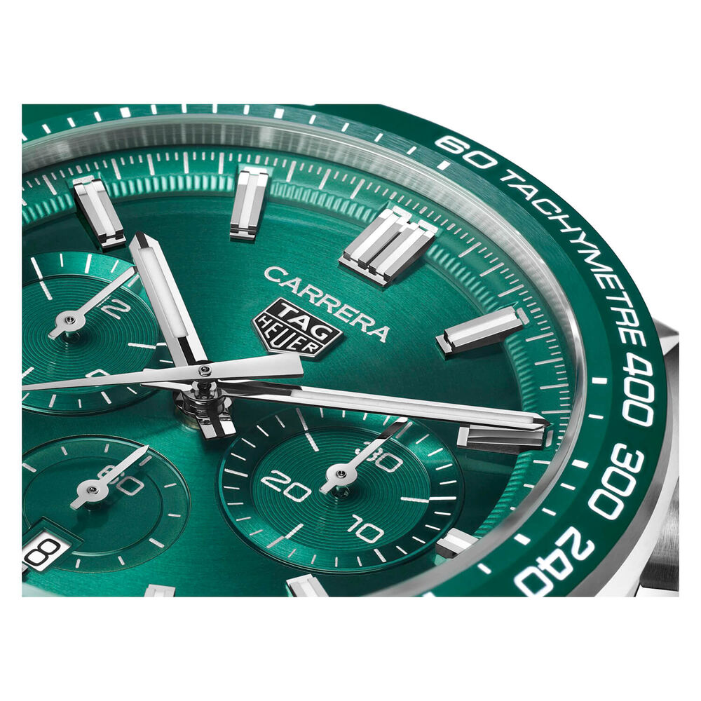 TAG Heuer Carrera Chronograph 44mm Green Dial & Bezel Stainless Steel Bracelet Watch image number 3