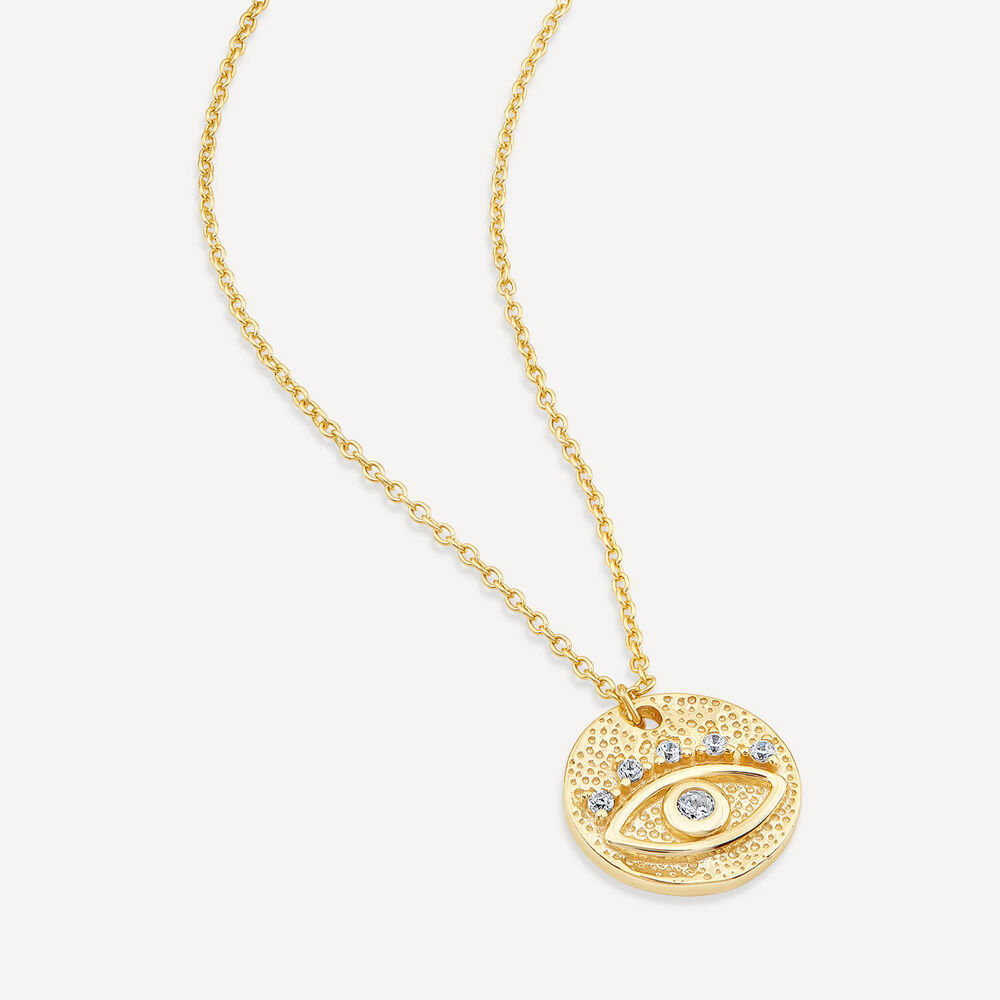 Yellow Gold Plated Sterling Silver Protective Eye Disk Pendant