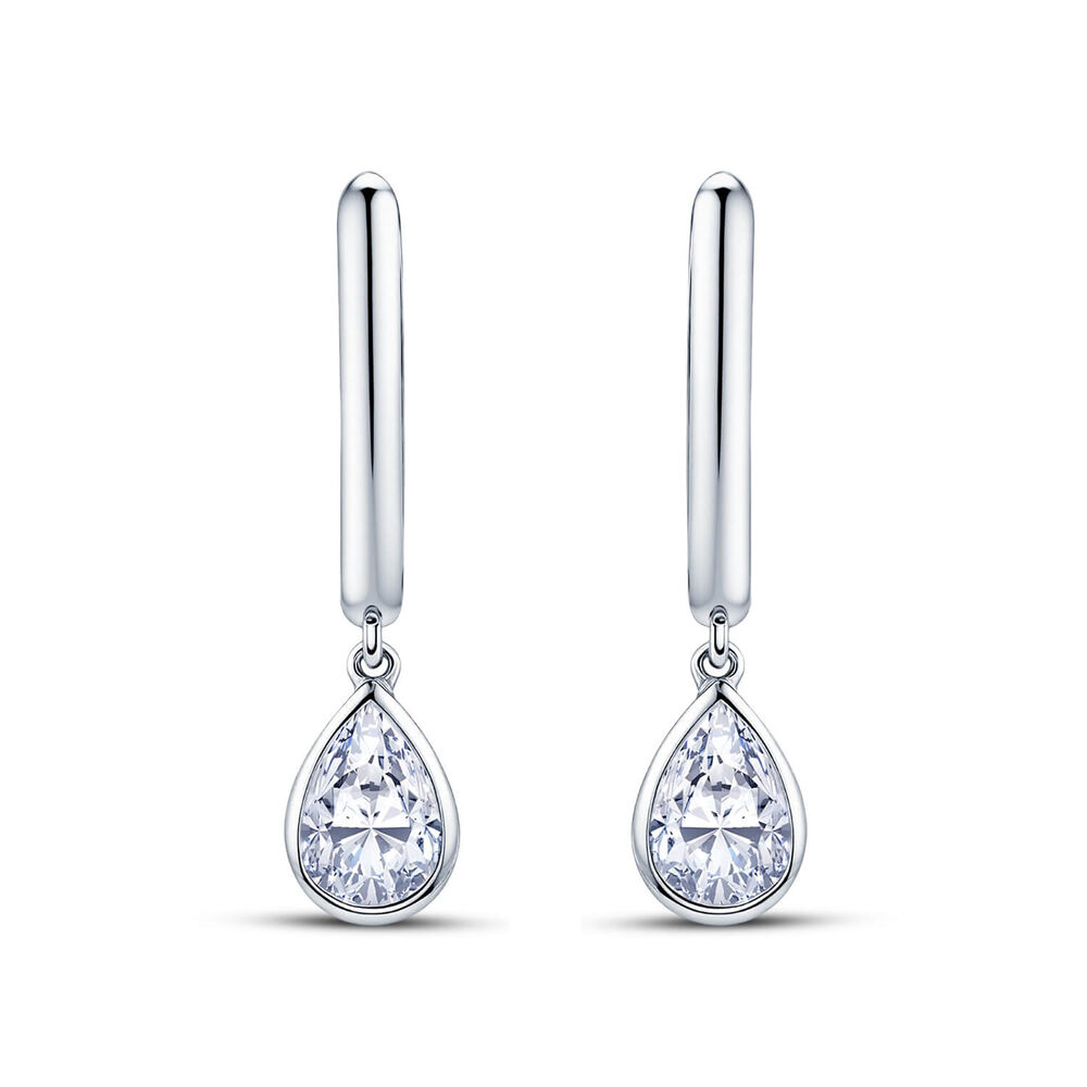 Born Contour 9ct White Gold 0.30ct Pear Lab Grown Diamond Bezel Set Drop Earrings