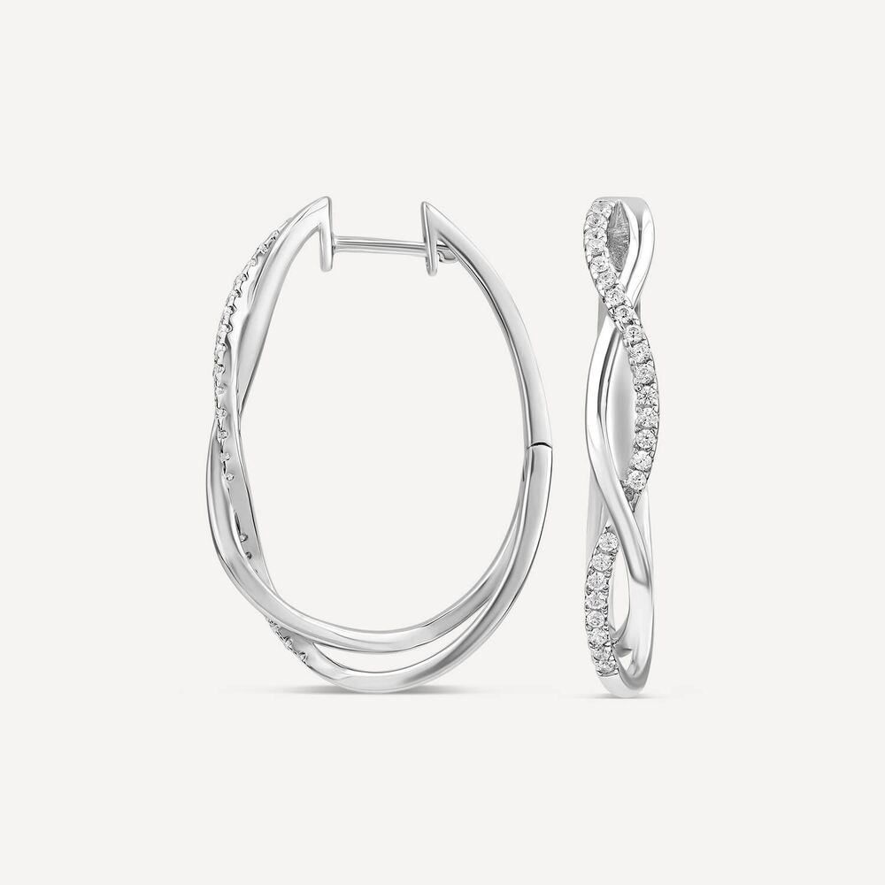 Sterling Silver Cubic Zirconia & Polished Twisted Plait Hoop Earrings image number 1