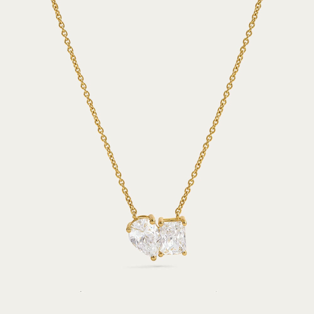 Yellow Gold Plated Sterling Silver Toi et Moi Cubic Zirconia Pendant