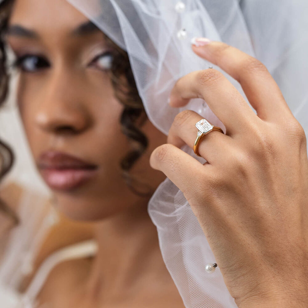 Born 18ct Yellow Gold 2.20ct Emerald Lab Grown Diamond Bezel Set Solitaire Ring