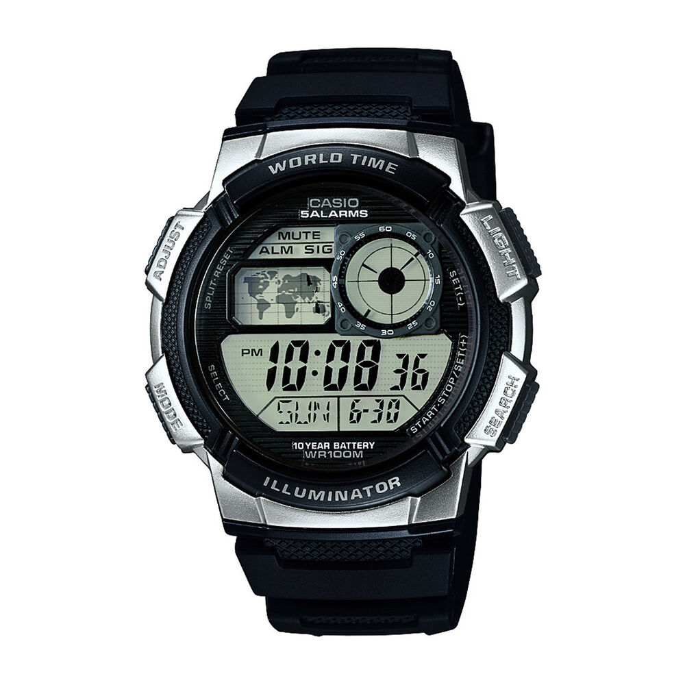 Casio World Time Digital Dial Steel Black Rubber Men's Watch image number 0