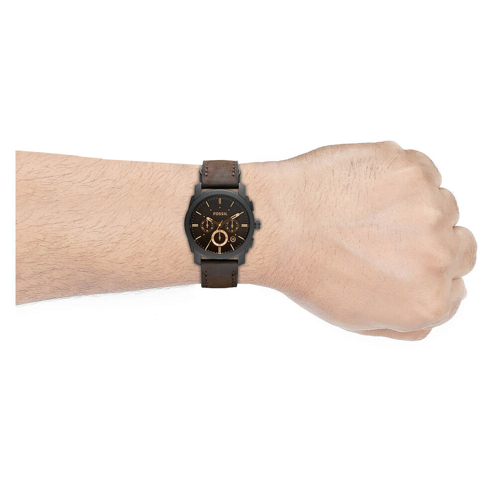 Fossil Machine 42mm Black Chronograph Dial Black PVD & Steel Case Brown Leather Strap Watch image number 5