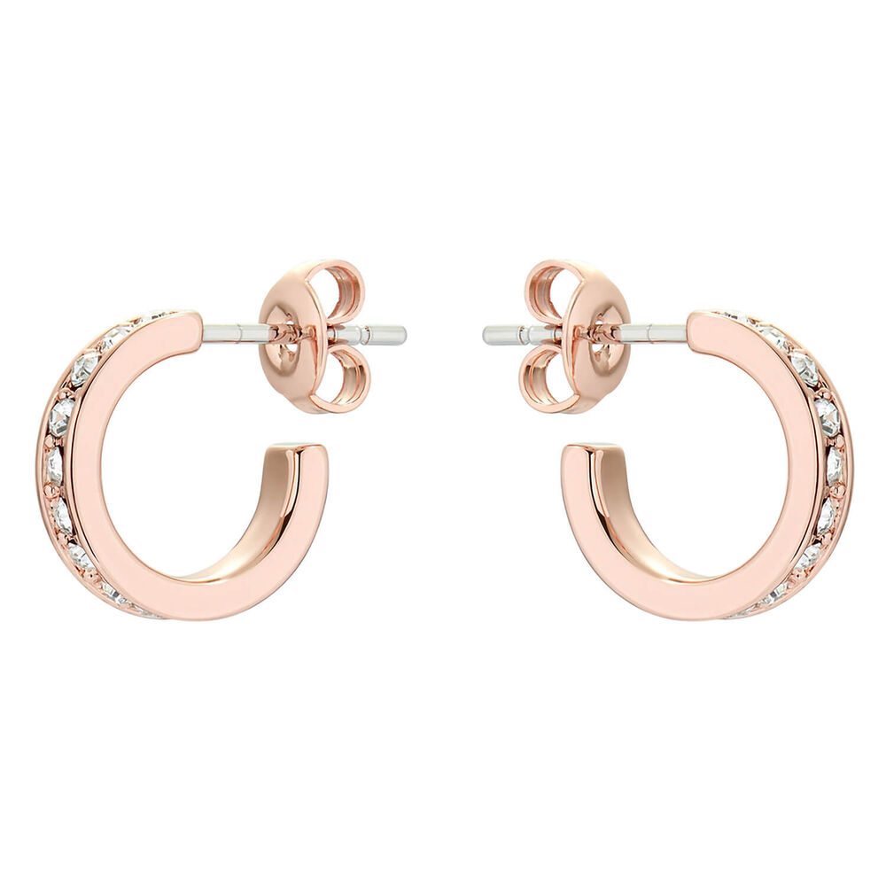 Ted Baker Nano Hoop Huggie Rose Gold Crystal Clear Earrings image number 1