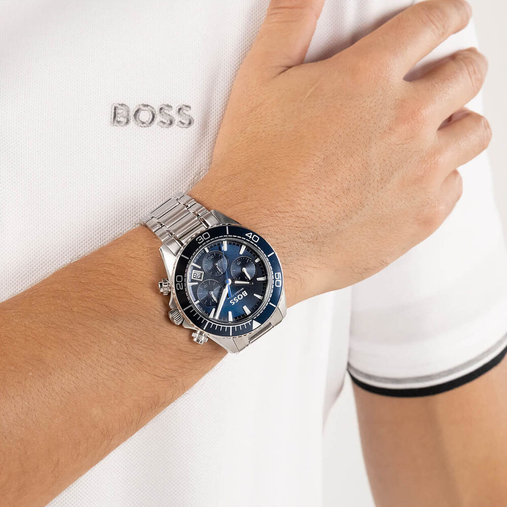 BOSS Sealiner 44mm Blue Dial Stainless Steel Bracelet Chronograph Watch image number 3