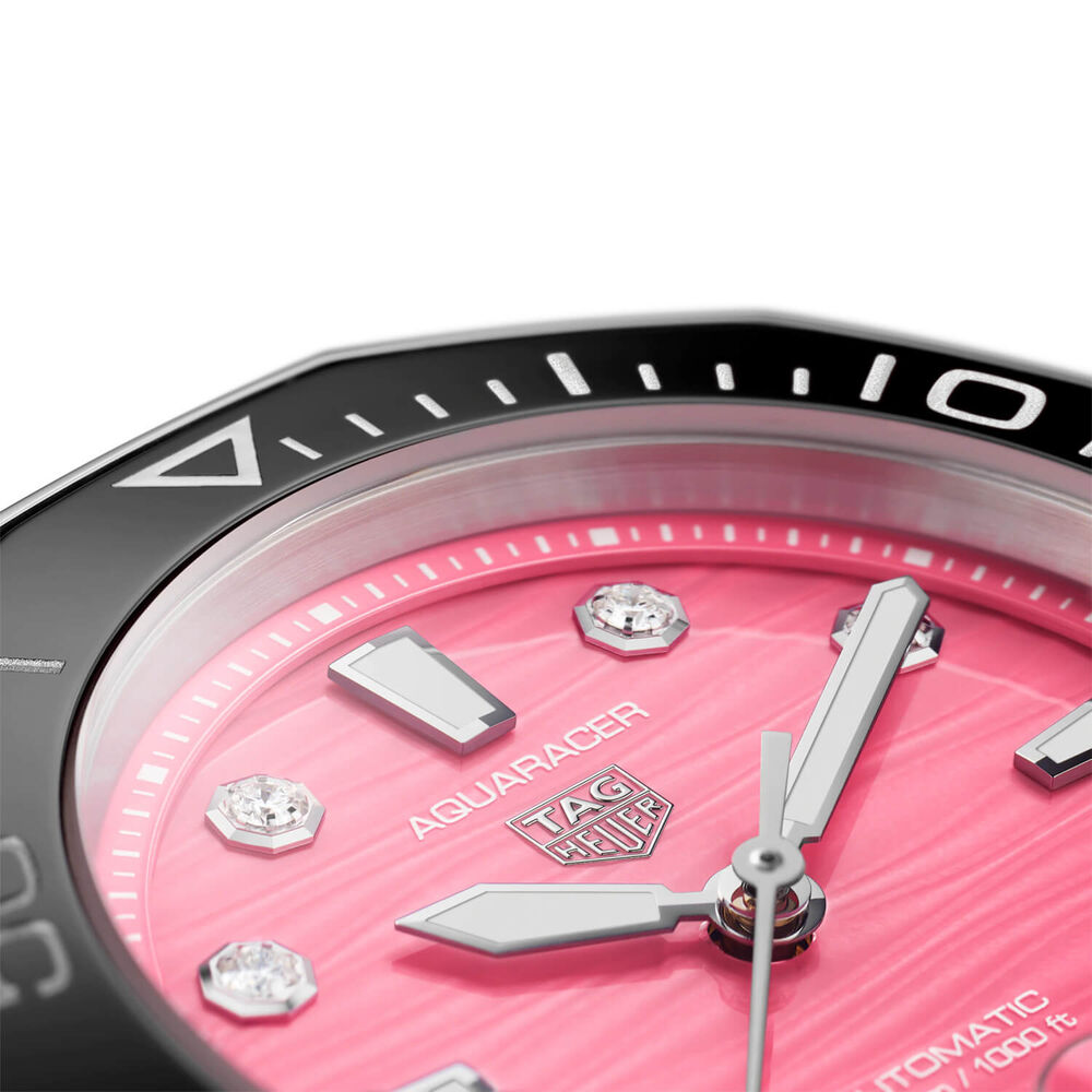 TAG  Heuer Aquaracer Professional 300 Date 36mm Pink Dial Diamond Dots Rubber Strap Watch image number 2