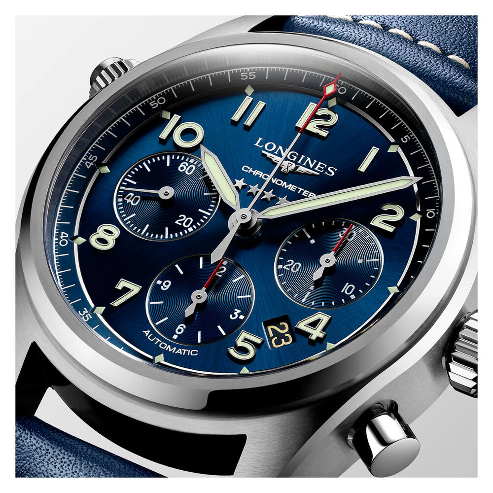 Longines Spirit Automatic 42mm Chronograph Blue Dial Steel Case Blue Strap Watch
