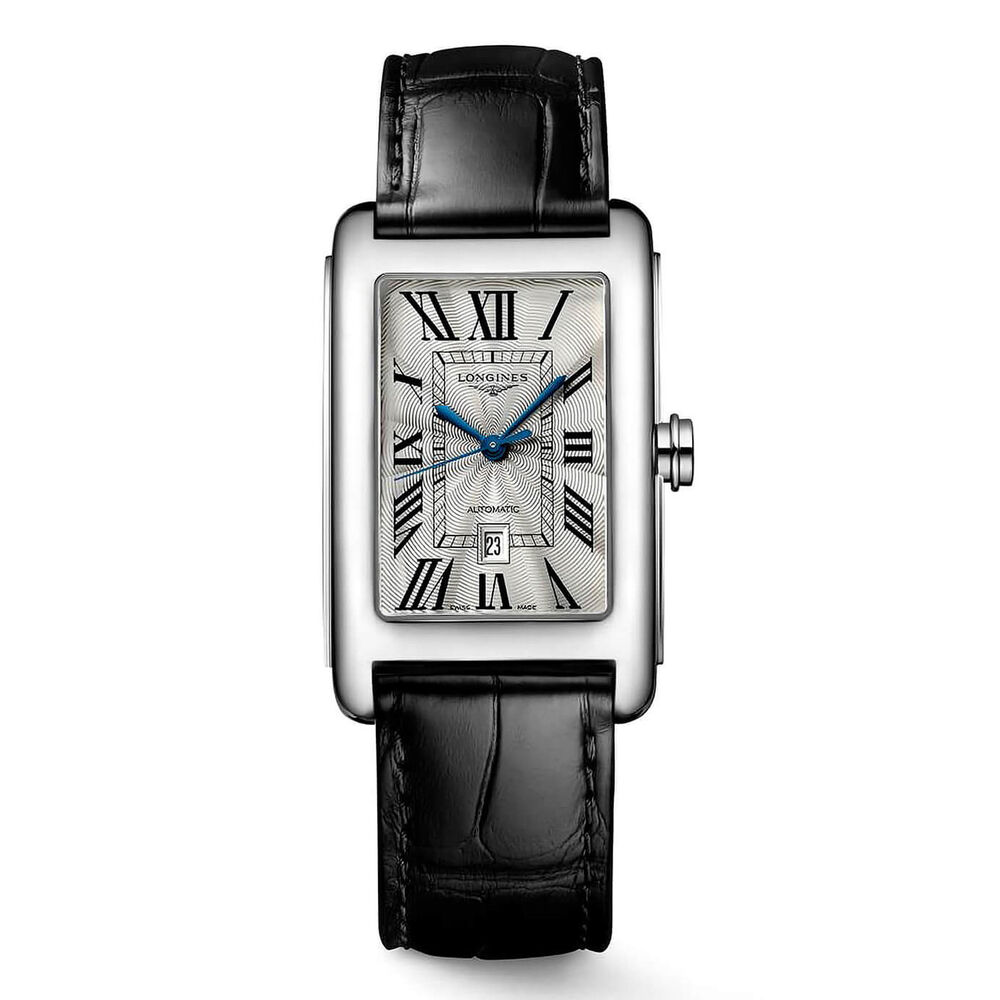 Pre-Owned Longines DolceVita 27.7x43.8mm Silver Dial Roman Numerals Black Leather Strap Watch image number 0