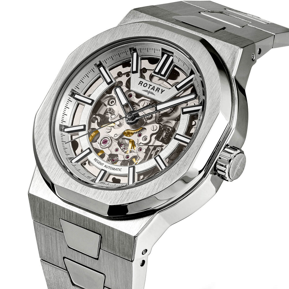 Rotary Regent Skeleton Automatic 43mm Silver Dial Stainless Steel Bracelet Watch