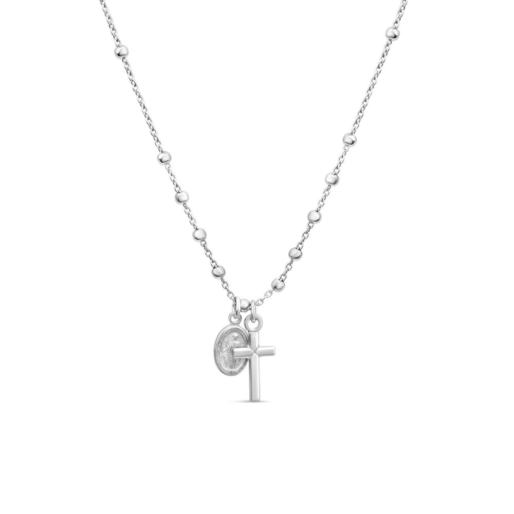 Sterling Silver Cross & Miraculous Medal Beaded Necklet image number 0